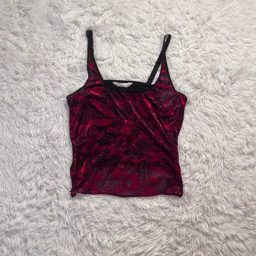 🍟y2k black & red velour floral top xl